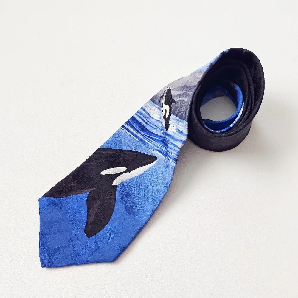 Endangered Species Orca Killer Whale 100% Silk Tie Ocean Novelty Vintage Tie